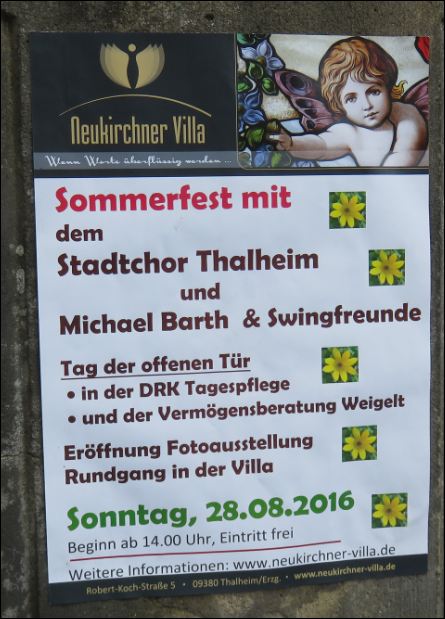 Plakat mit dem Programm vom Sommerfest in der Thalheimer Neukirchner Villa